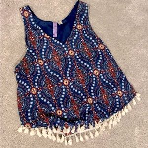 Boho paisley print tassel tank top